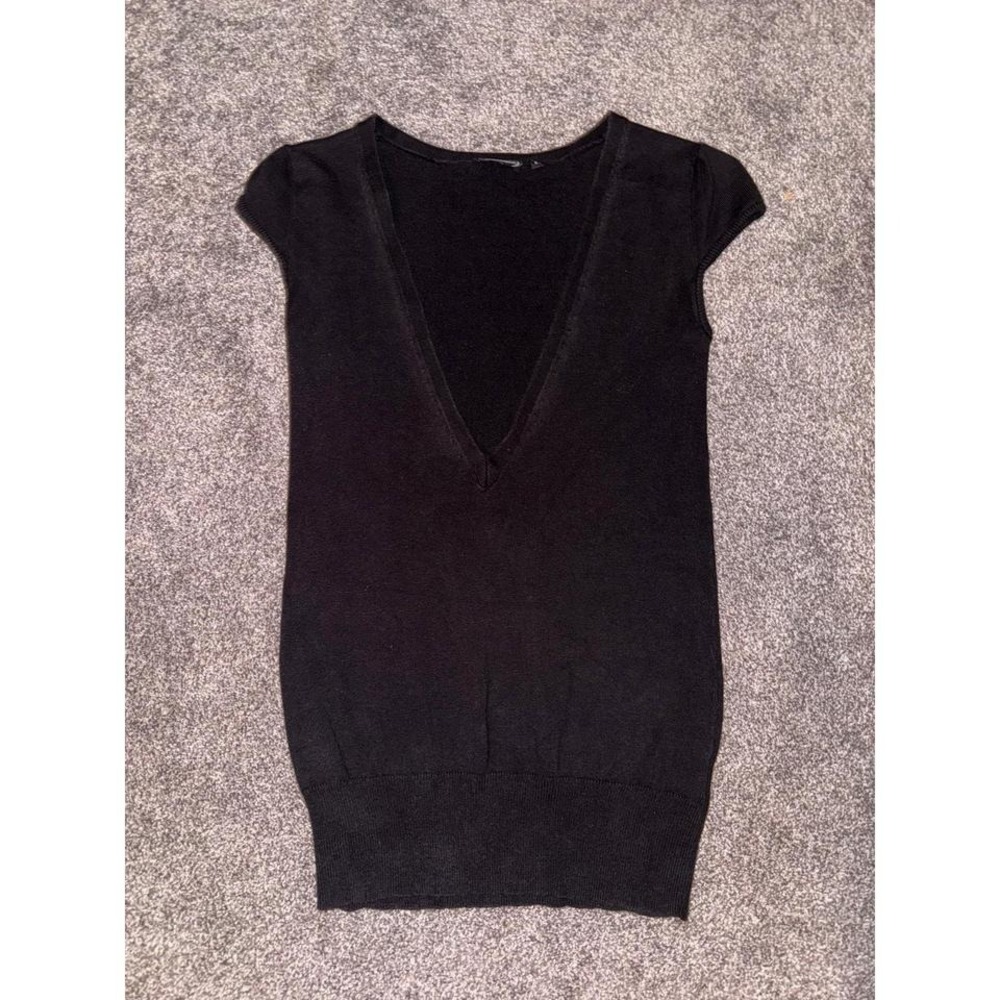 Mandee Women's Black Deep V-Neck Short-Sleeve Sweater Vest‎